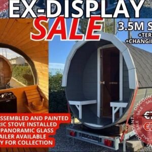 EX DISPLAY 3.5M BARREL SAUNA WITH TERRACE AND CHANGING ROOM